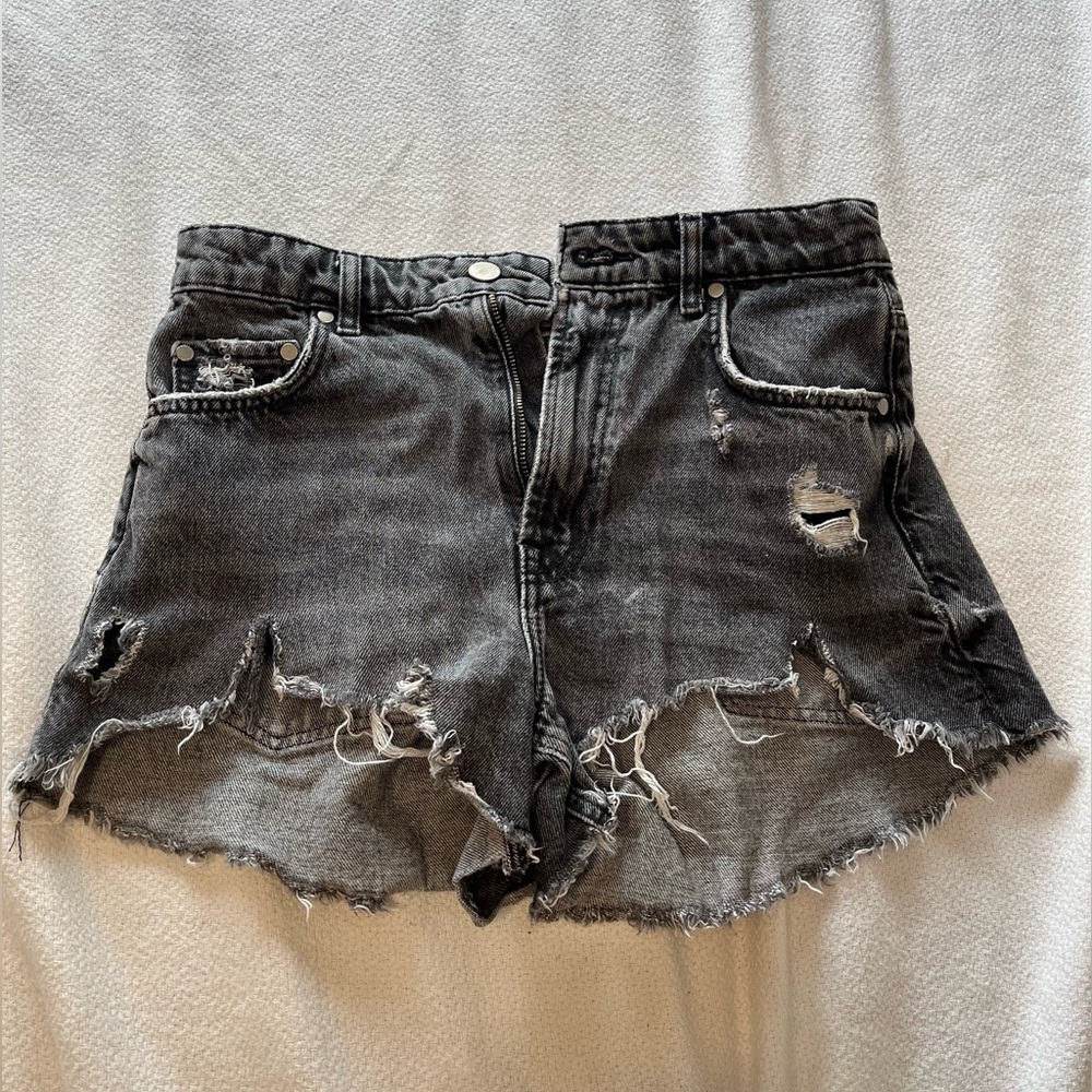 Zara Black Ripped Jean Shorts